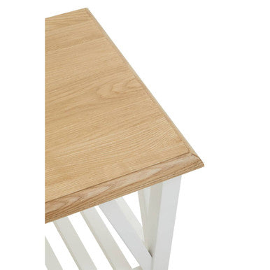 Natural Oak Side Table with White Finished Birch Base and Sculpted Supports, Parkside