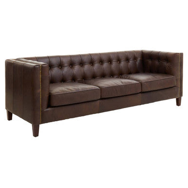3 Seater Modern Chesterfield Dark Brown Leather Sofa, King