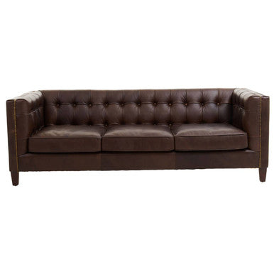 3 Seater Modern Chesterfield Dark Brown Leather Sofa, King
