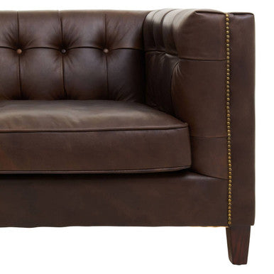 3 Seater Modern Chesterfield Dark Brown Leather Sofa, King
