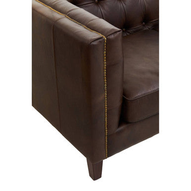 3 Seater Modern Chesterfield Dark Brown Leather Sofa, King