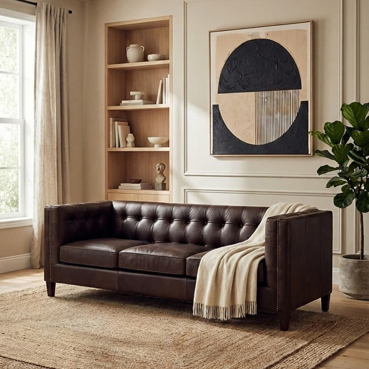 3 Seater Modern Chesterfield Dark Brown Leather Sofa, King