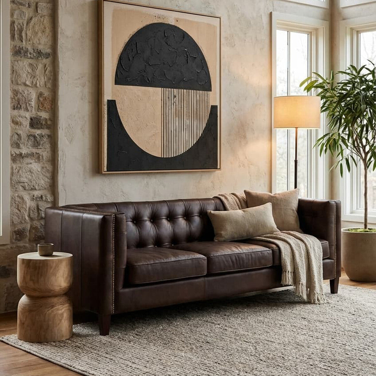 3 Seater Modern Chesterfield Dark Brown Leather Sofa, King