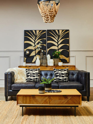 3 Seater Modern Chesterfield Black Leather Sofa, King
