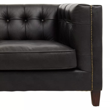 3 Seater Modern Chesterfield Black Leather Sofa, King