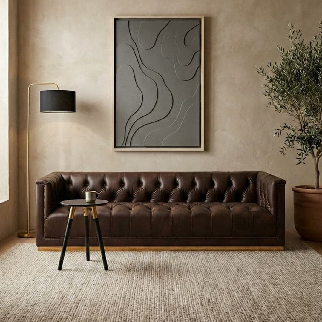 3 Seater Modern Chesterfield Dark Brown Leather Sofa, King