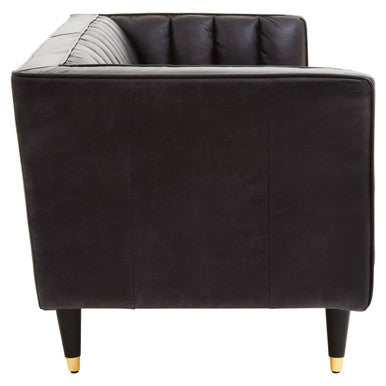 3 Seater Black Leather Sofa with Flared Arms, King