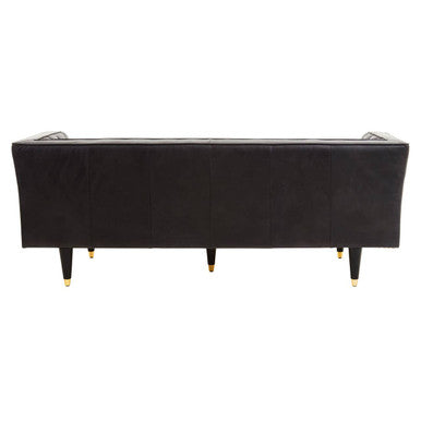 3 Seater Black Leather Sofa with Flared Arms, King