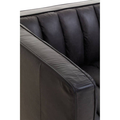3 Seater Black Leather Sofa with Flared Arms, King