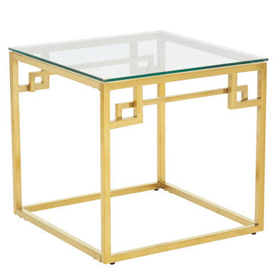 Geometric Brushed Gold Stainless Steel Side Table with Tempered Glass Top, Allure