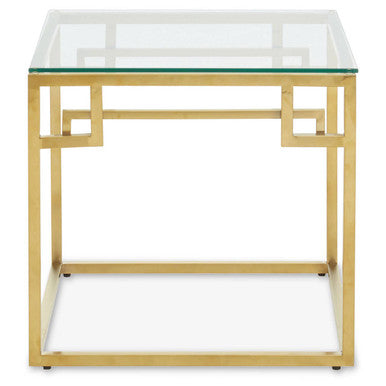 Geometric Brushed Gold Stainless Steel Side Table with Tempered Glass Top, Allure