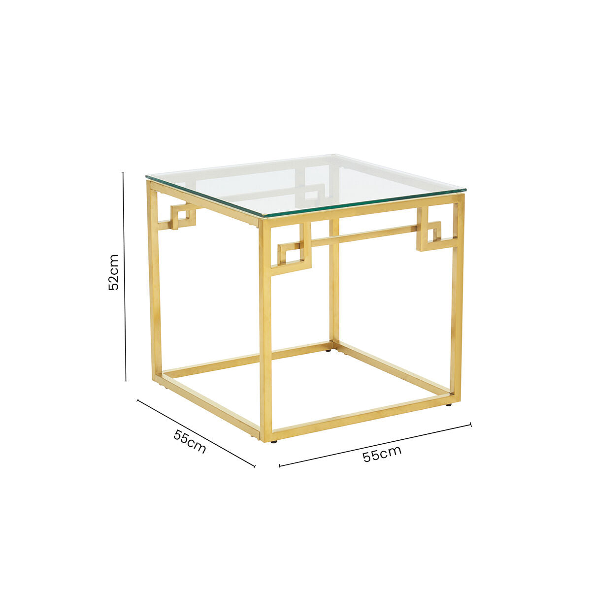 Geometric Brushed Gold Stainless Steel Side Table with Tempered Glass Top, Allure