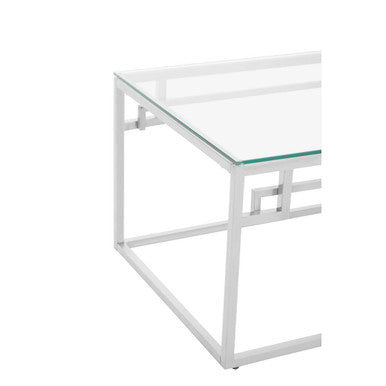 Silver Finish Tempered Glass Top Coffee Table with Stainless Steel Geometric Frame, Allure