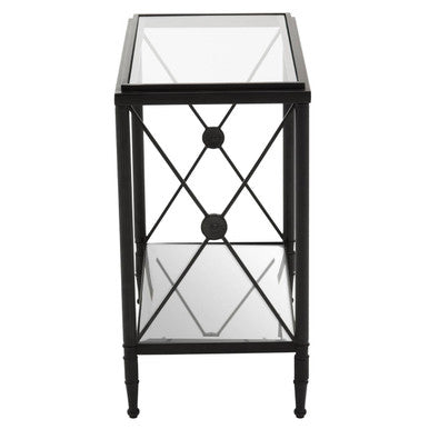 Axis Clear Glass 2 Tier Side Table with Black Finish Frame