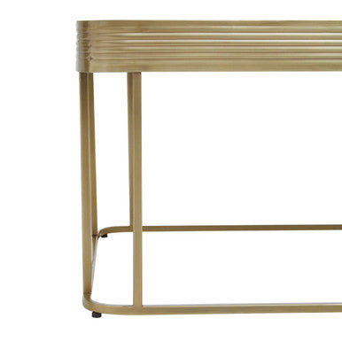 Gold Metal Coffee Table with Mirrored Top and Decorative Textured Edge, Ella