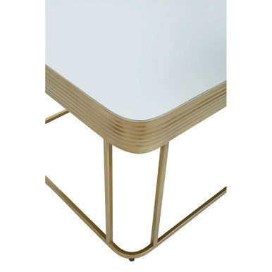 Gold Metal Coffee Table with Mirrored Top and Decorative Textured Edge, Ella