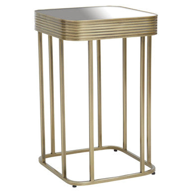 Gold Metal Side Table with Mirrored Top and Decorative Textured Edge, Ella