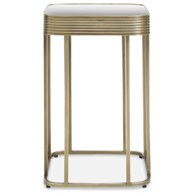 Gold Metal Side Table with Mirrored Top and Decorative Textured Edge, Ella