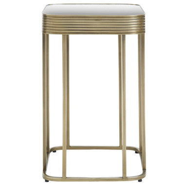 Gold Metal Side Table with Mirrored Top and Decorative Textured Edge, Ella