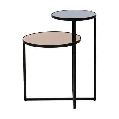 Smoked Mirror Top 2-Tier Side Table with Black Asymmetric Metal Frame, Cercle
