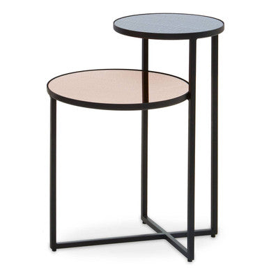 Smoked Mirror Top 2-Tier Side Table with Black Asymmetric Metal Frame, Cercle