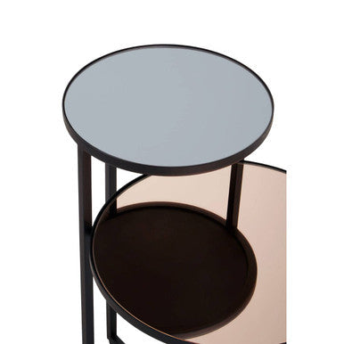 Cercle Smoked Mirror 2 Tier Side Table with Black Finish Frame