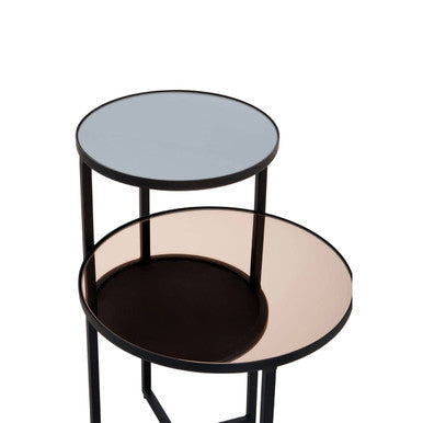 Cercle Smoked Mirror 2 Tier Side Table with Black Finish Frame