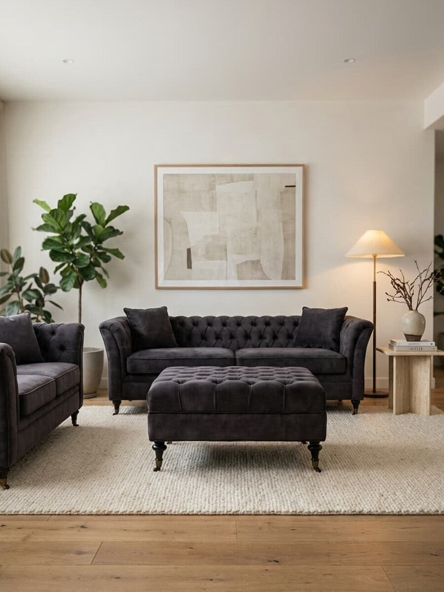 Grey Velvet Ottoman, Sabrina