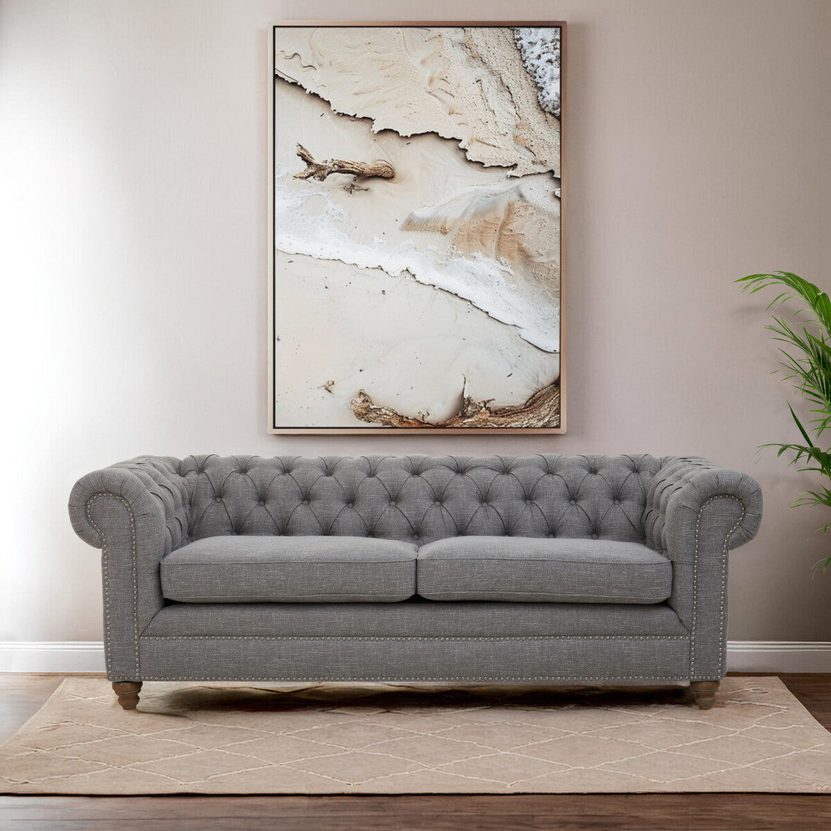 3 Seater Grey Linen Sofa, Stella