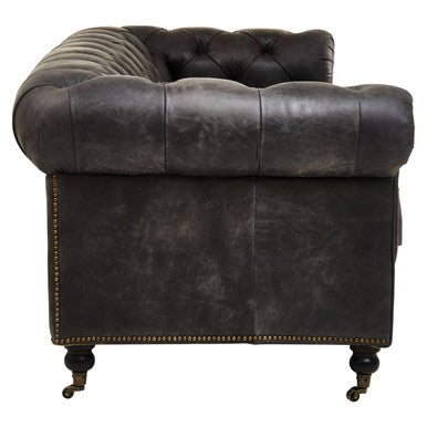 3 Seater Antique Black Chesterfield Leather Sofa, Hoxton