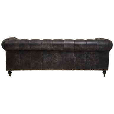 3 Seater Antique Black Chesterfield Leather Sofa, Hoxton