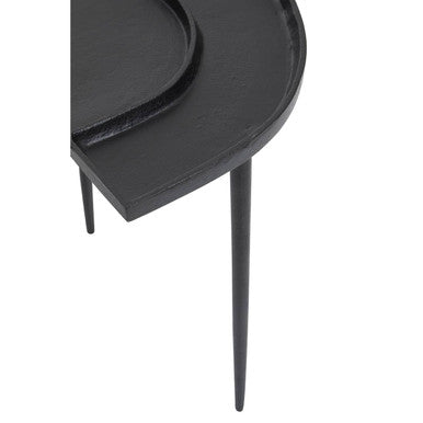 Black Nickel Metal Top Futuristic Abstract Side Table with Black Frame, Simbolo