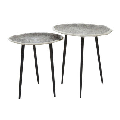 Set of 2 Silver Oak Effect Top Side Tables with Black Legs, Silva