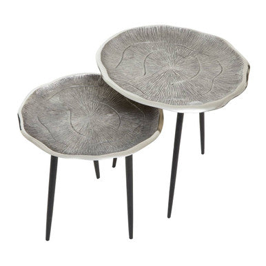 Set of 2 Silver Oak Effect Top Side Tables with Black Legs, Silva