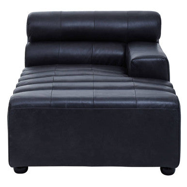 King Antique Black Leather Right Hand Modular Chaise Sofa