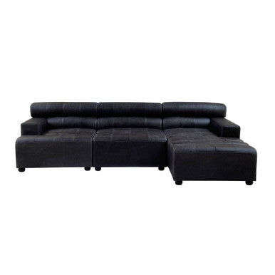 King Antique Black Leather Right Hand Modular Chaise Sofa