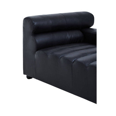 King Antique Black Leather Right Hand Modular Chaise Sofa