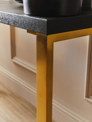 Set of Two Black Shagreen Effect Rectangular Console Tables with Gold Finish Base, Cardoba