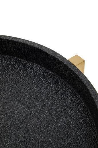 Set of 2 Black Faux Shagreen Tray Tables with Gold Finish Legs and Raised Edges, Cardoba