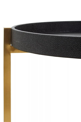Set of 2 Black Faux Shagreen Tray Tables with Gold Finish Legs and Raised Edges, Cardoba