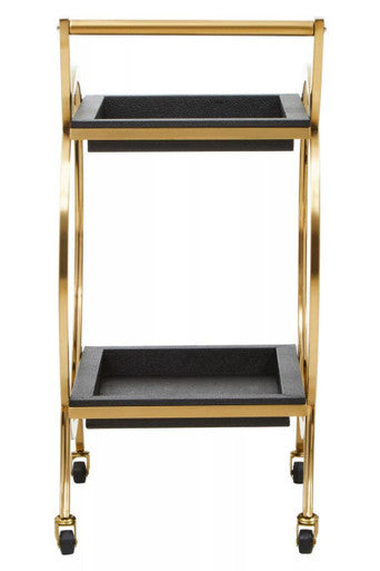Cardoba Two Tier Black Faux Shagreen Serving Trolley