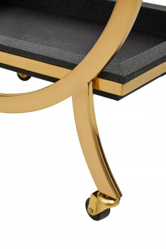 Cardoba Two Tier Black Faux Shagreen Serving Trolley