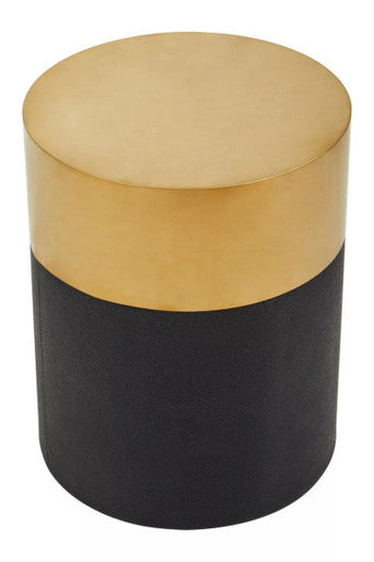Black Round Shagreen Effect Side Table and Stool with Metallic Gold Top, Cardoba