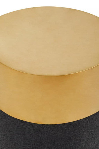Black Round Shagreen Effect Side Table and Stool with Metallic Gold Top, Cardoba