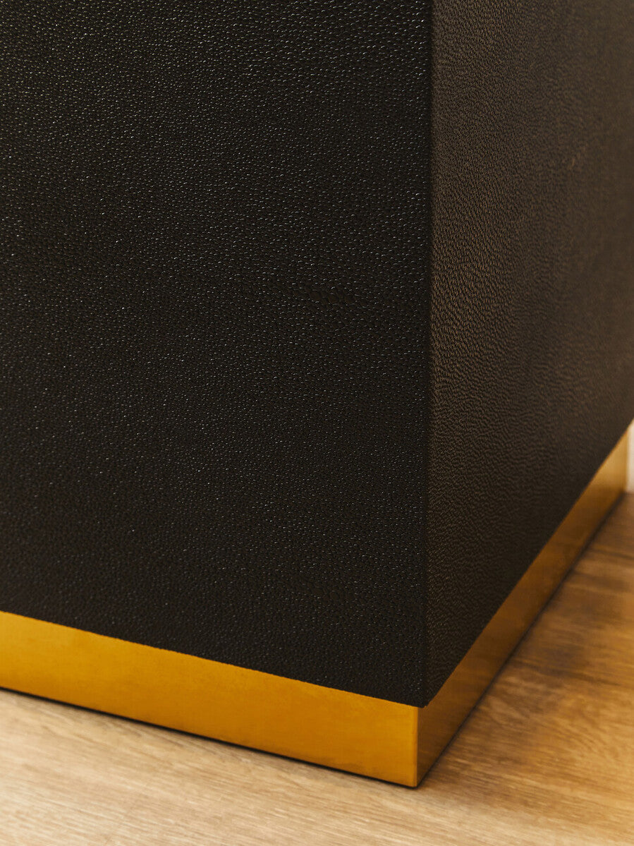 Black Shagreen Effect Square Top Side Table and Stool with Gold Metal Base, Cardoba
