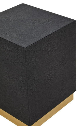 Black Shagreen Effect Square Top Side Table and Stool with Gold Metal Base, Cardoba