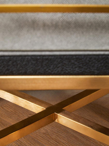 Grey Faux Shagreen 1-Drawer Side Table with Brushed Matte Gold Cross Legs and Black Border, Cadiz