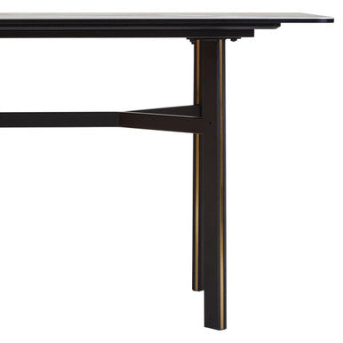 Grey Marble Effect Ceramic Top Dining Table with Black Metal Legs and Gold Detail, Imperia
