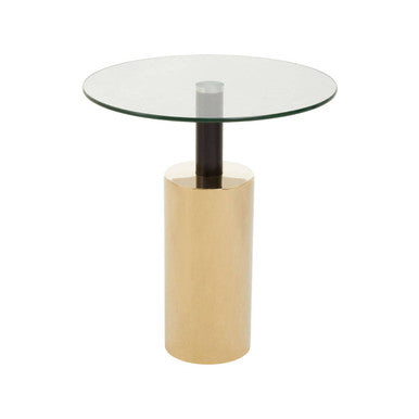 Clear Glass Top Side Table with Gold Steel Base and Black Centre Support, Oria