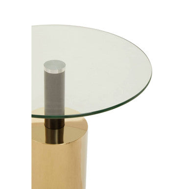 Clear Glass Top Side Table with Gold Steel Base and Black Centre Support, Oria